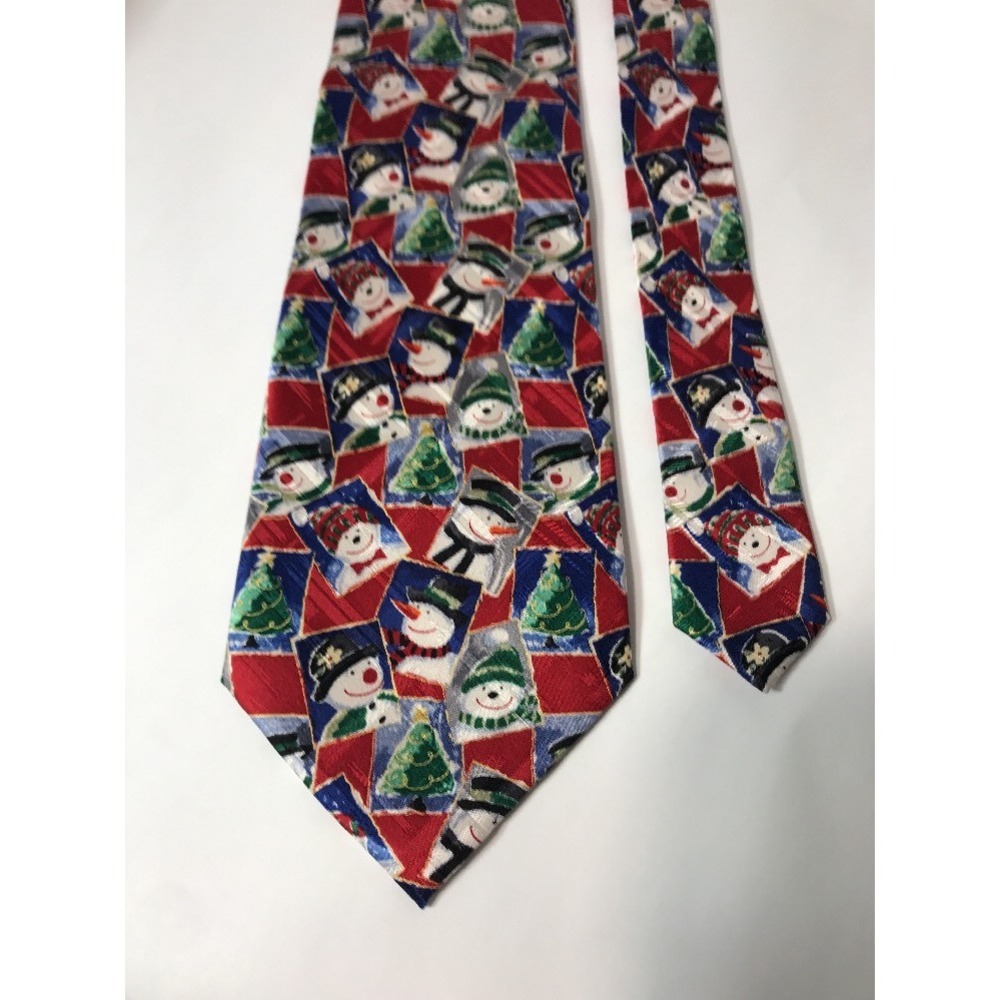 American Greetings Christmas Tie 100% Silk‎ Snowman Collage Novelty Neckwear - Picture 9 of 12